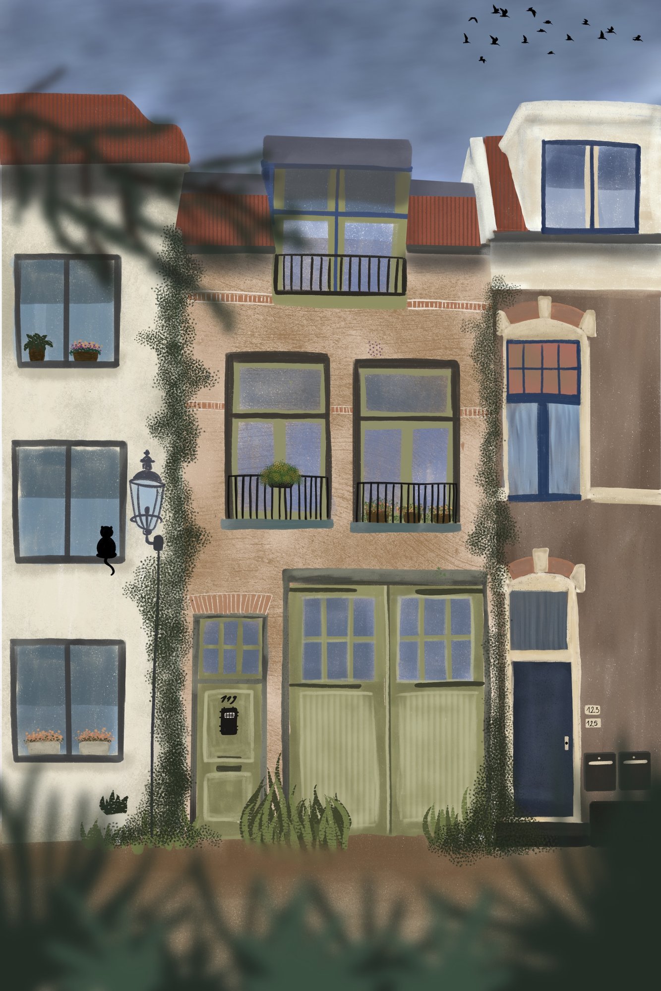 A hand-drawn house illustration.